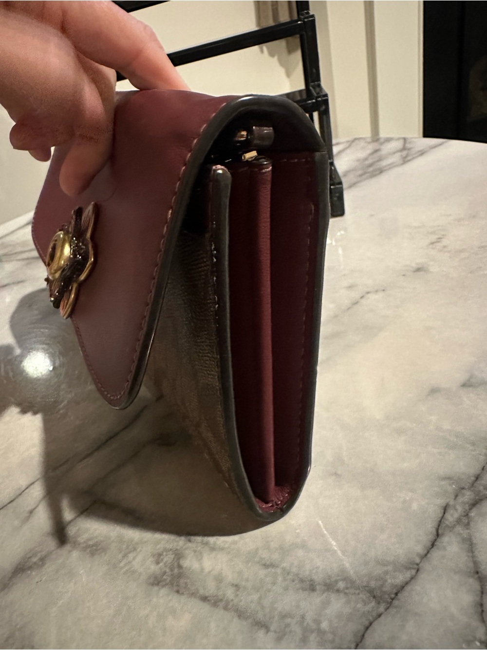 Coach Brown Signature Monogram Clutch with Burgundy Trim - Picture 14 of 16